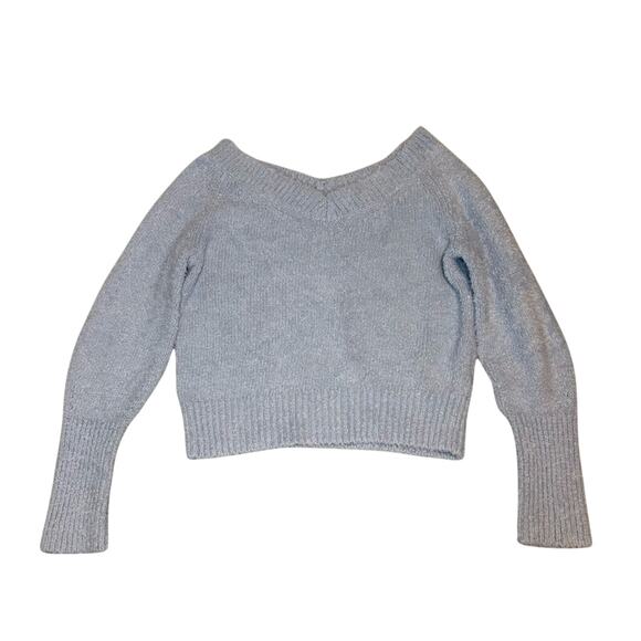 Madewell City Blue Organic Cotton Fuzzy Knit V-Neck Sweater Small - Picture 7 of 9